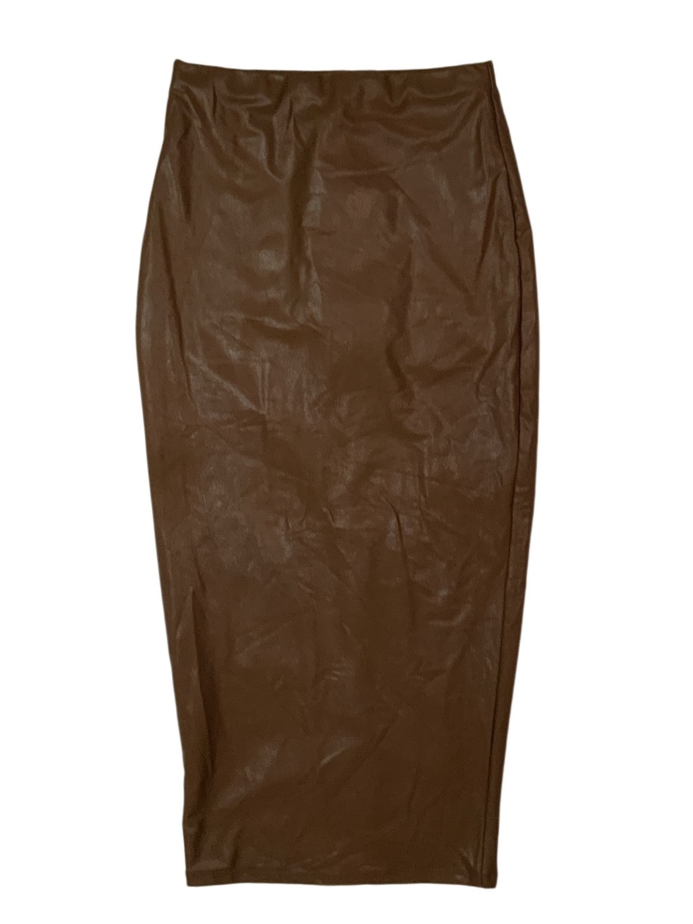 ‘Naked Wardrobe’ Faux Leather Long Sleeve Bodysuit & Midi Skirt Set - Picture 2 of 4